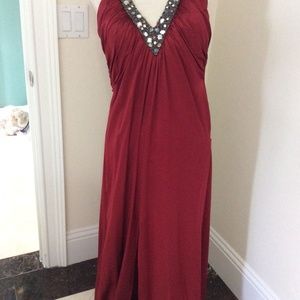 Silk Dark Red  Marc Bower Beaded Gown  size 8